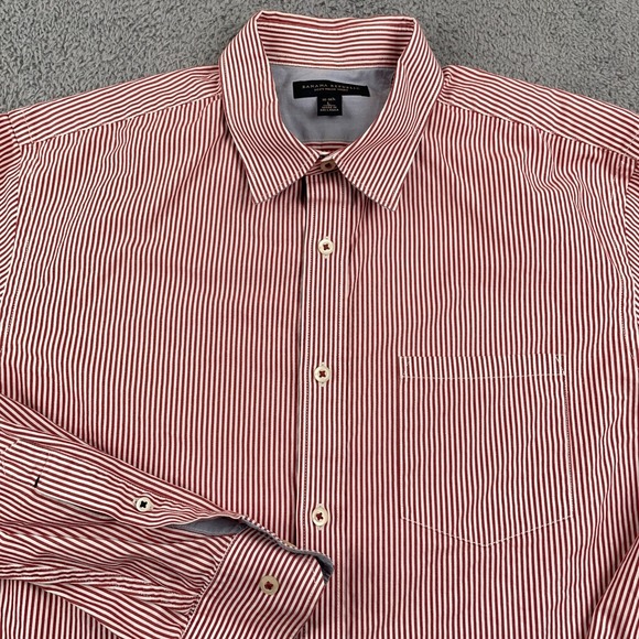 Banana Republic Shirt Mens Large Red White Striped Soft Wash Dress 16  16.5 - Picture 1 of 9